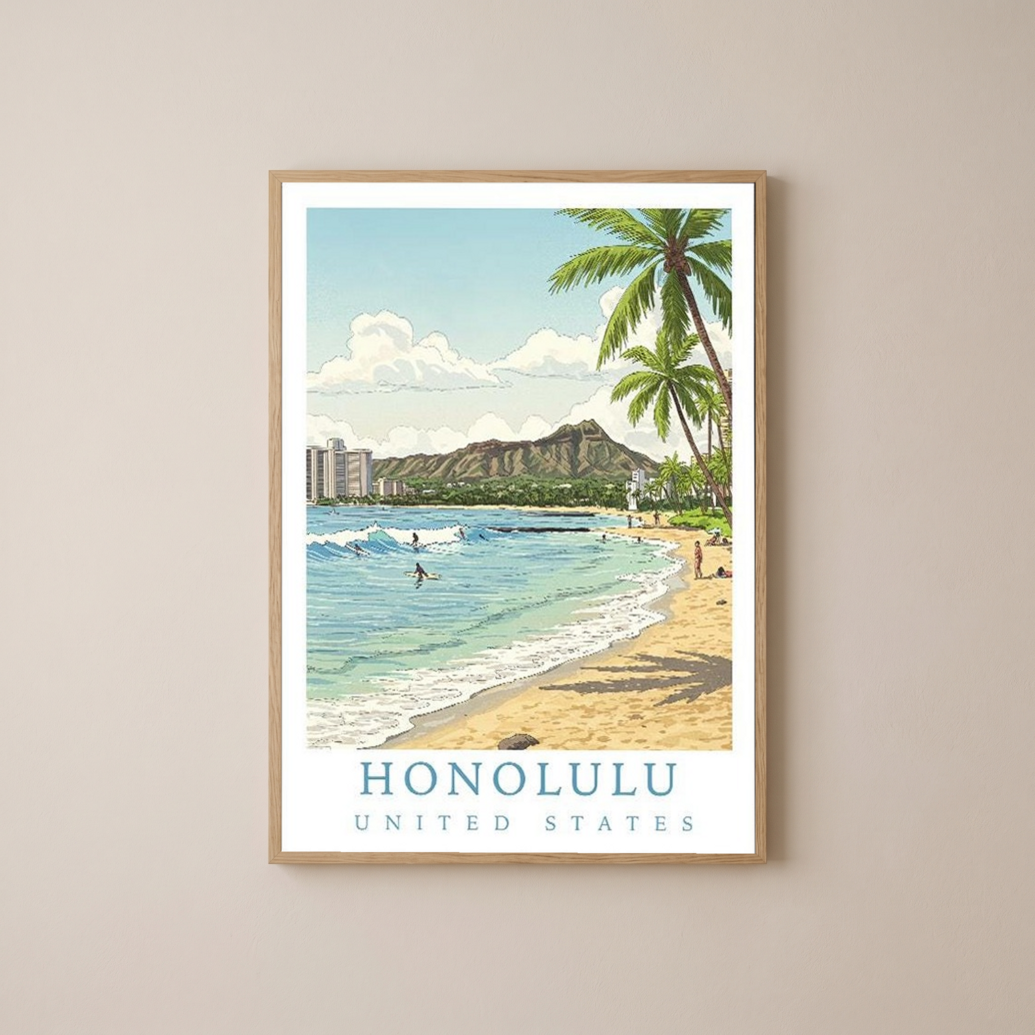 Honolulu Hawaii — Waikiki Beach Diamond Head Wall Art Print