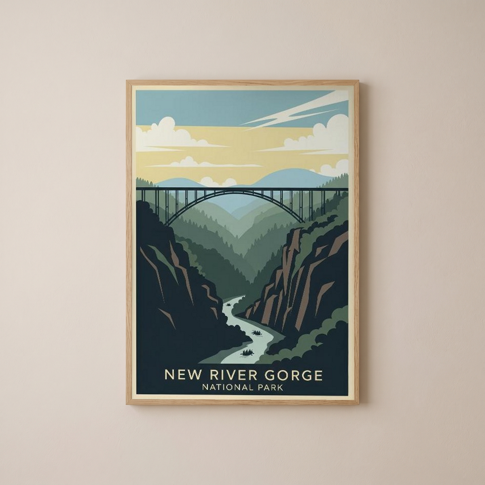 New River Gorge National Park Poster — Vintage West Virginia Bridge Whitewater Print