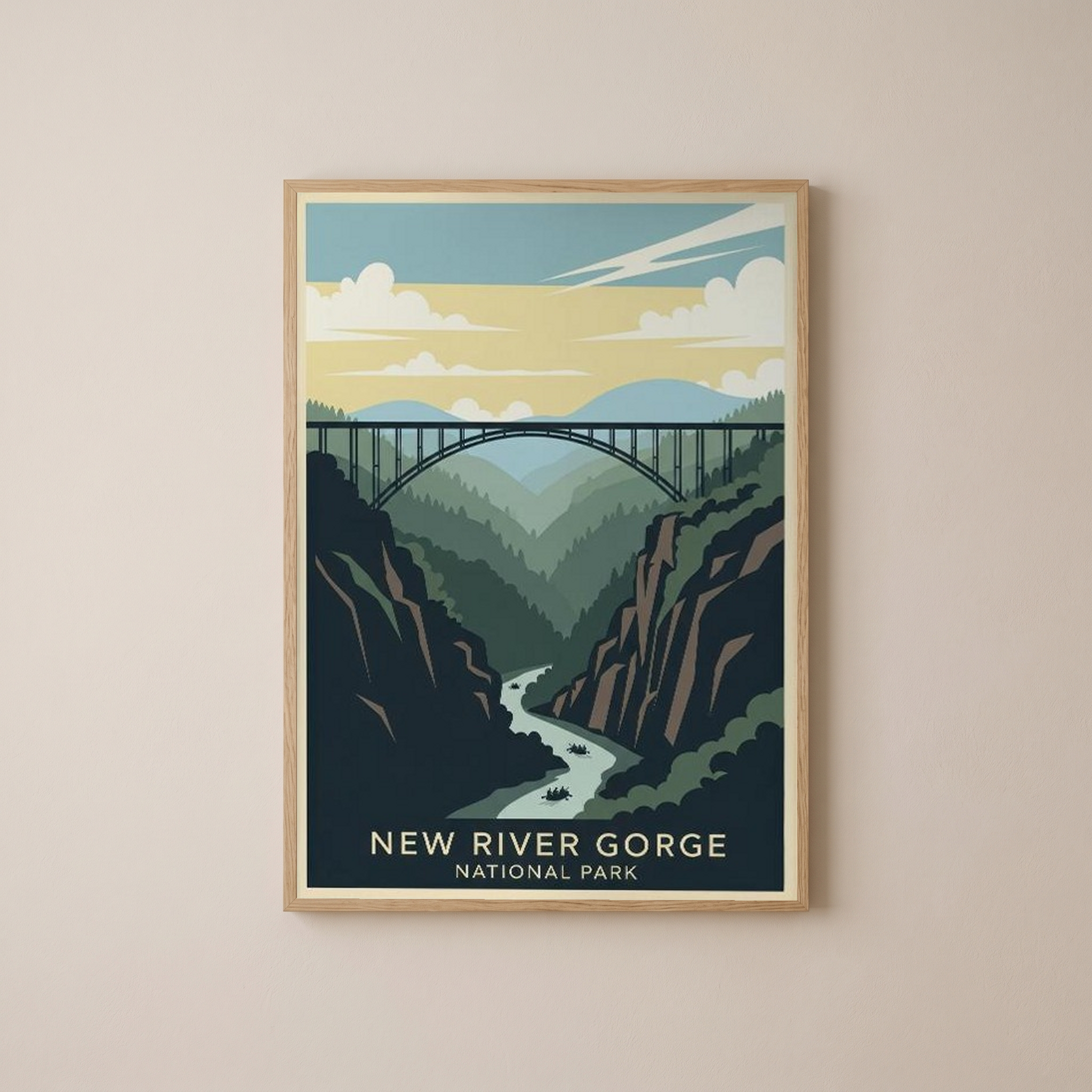 New River Gorge National Park Poster — Vintage West Virginia Bridge Whitewater Print