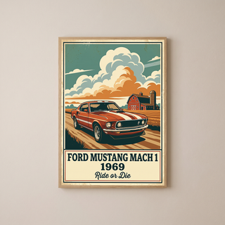 Ford Mustang Mach 1 1969 Poster — Vintage Muscle Country Sky Barn Print