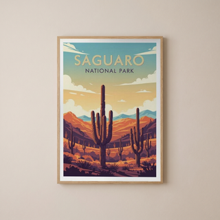 Saguaro National Park Poster — Vintage Arizona Cactus Desert Sunset Print