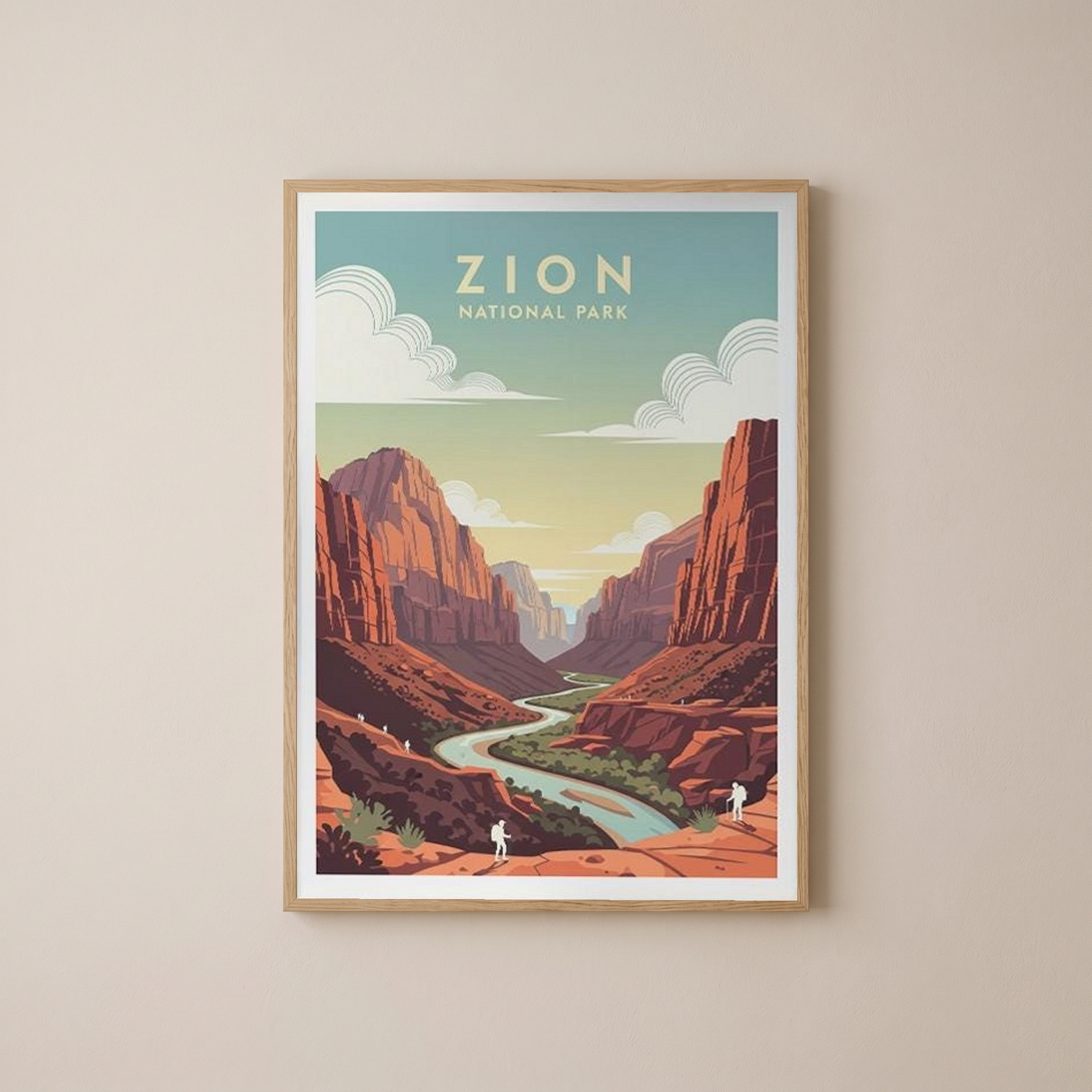 Zion National Park Poster — Vintage Utah Red Canyon Travel Print
