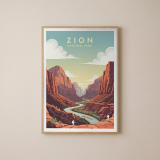Zion National Park Poster — Vintage Utah Red Canyon Travel Print
