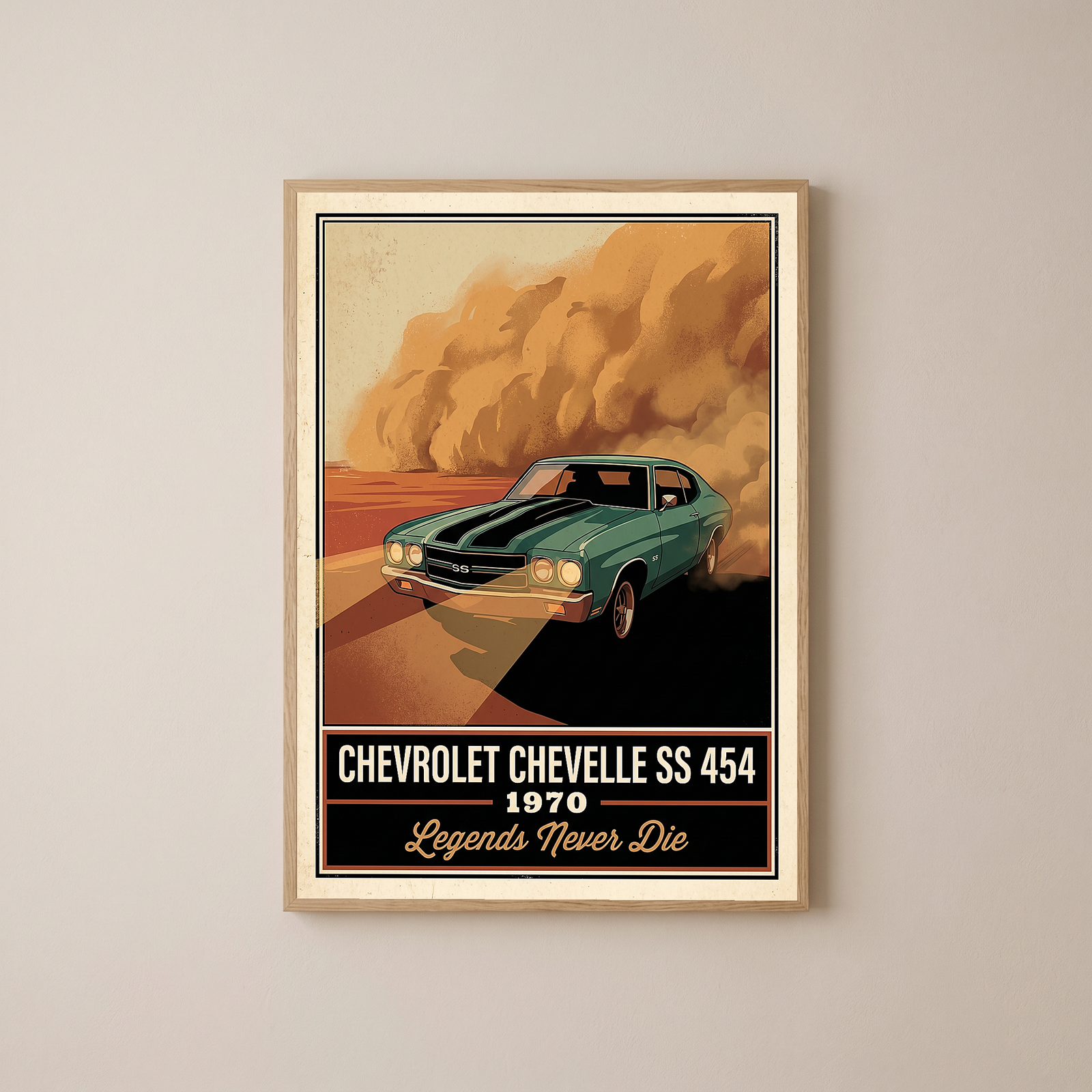 Chevrolet Chevelle SS 454 1970 V7 Dust Storm Poster — Vintage Muscle Car Action Print