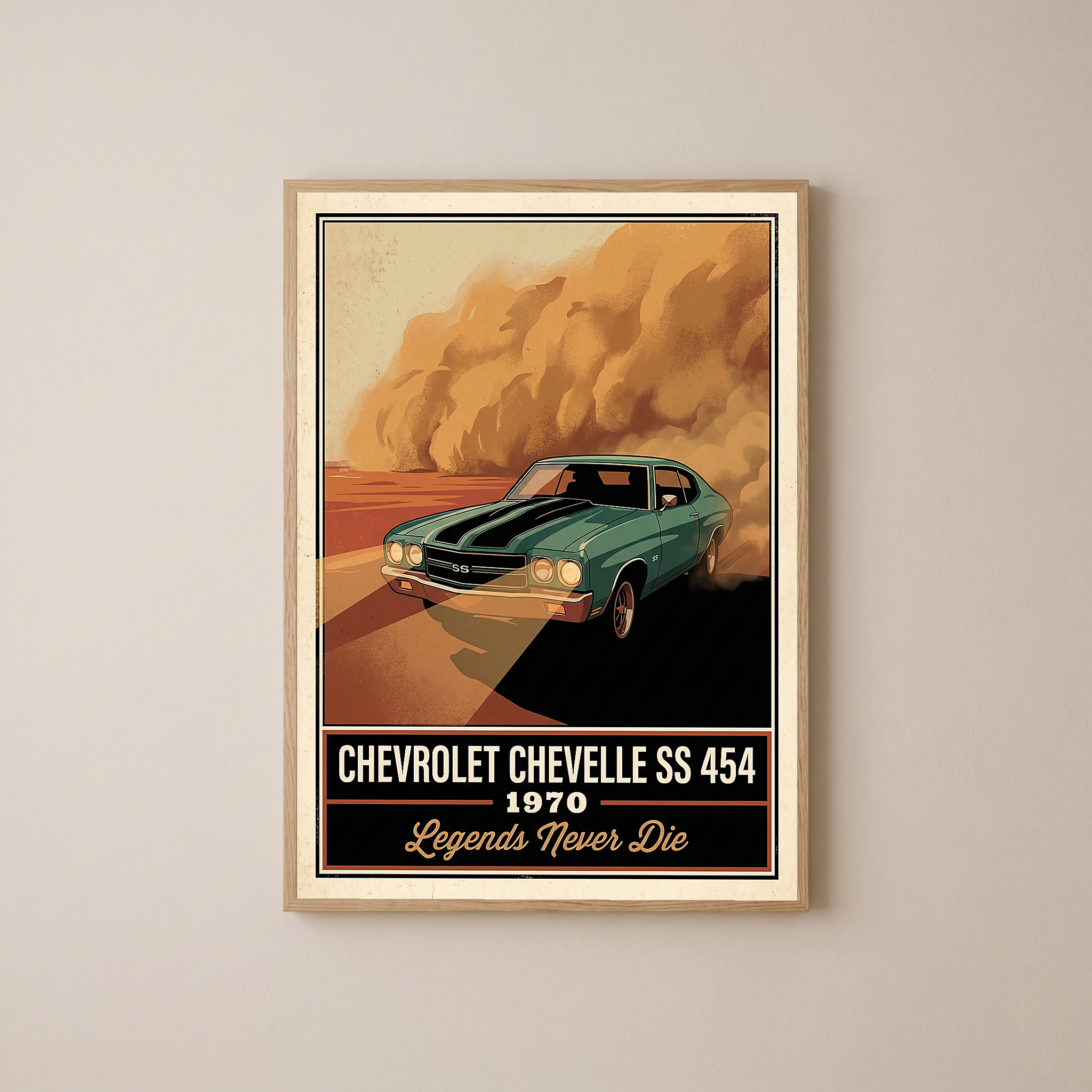 Chevrolet Chevelle SS 454 1970 V7 Dust Storm Poster — Vintage Muscle Car Action Print
