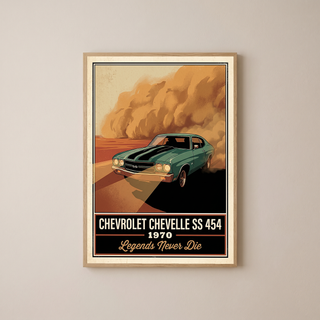 Chevrolet Chevelle SS 454 1970 V7 Dust Storm Poster — Vintage Muscle Car Action Print