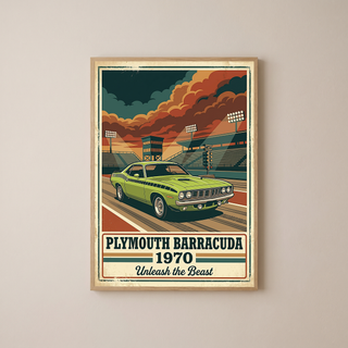 Plymouth Barracuda 1970 Poster — Vintage Muscle Car Race Track Print