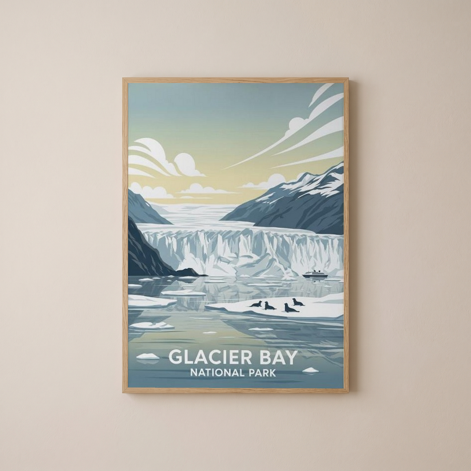 Glacier Bay National Park Poster — Vintage Alaska Tidewater Glacier Seal Print