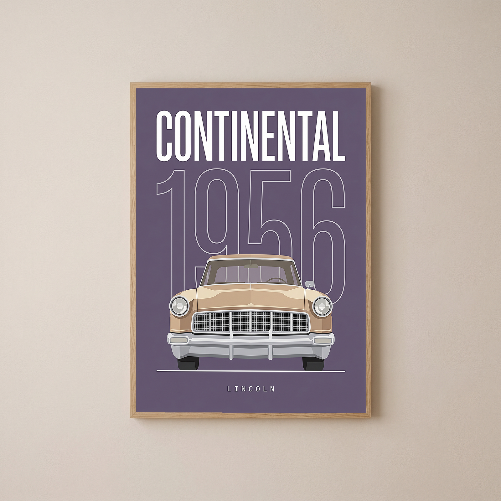 Lincoln Continental 1956 Minimalist Poster — Purple Classic Car Line Art