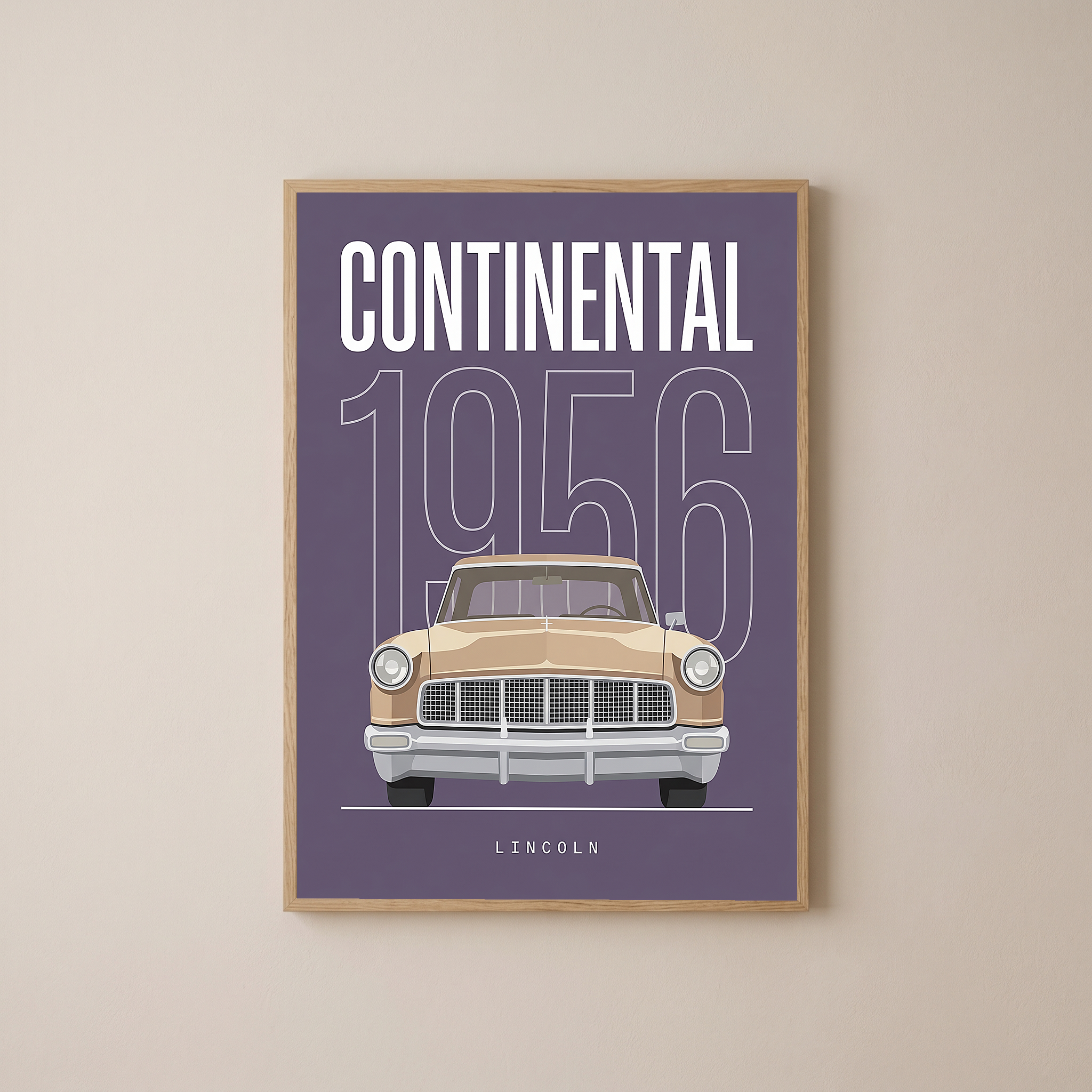 Lincoln Continental 1956 Minimalist Poster — Purple Classic Car Line Art