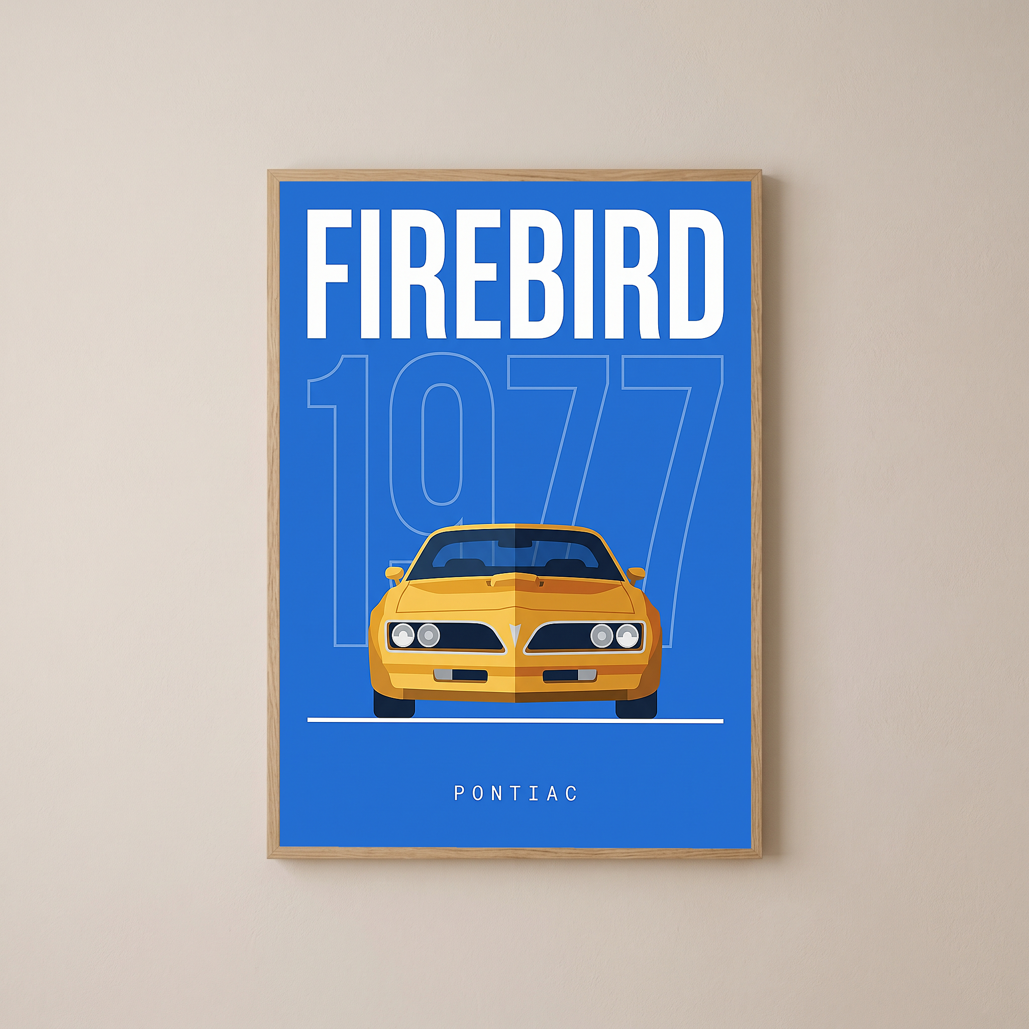 Pontiac Firebird 1977 Minimalist Poster — Blue Muscle Car Line Art