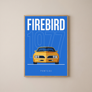 Pontiac Firebird 1977 Minimalist Poster — Blue Muscle Car Line Art