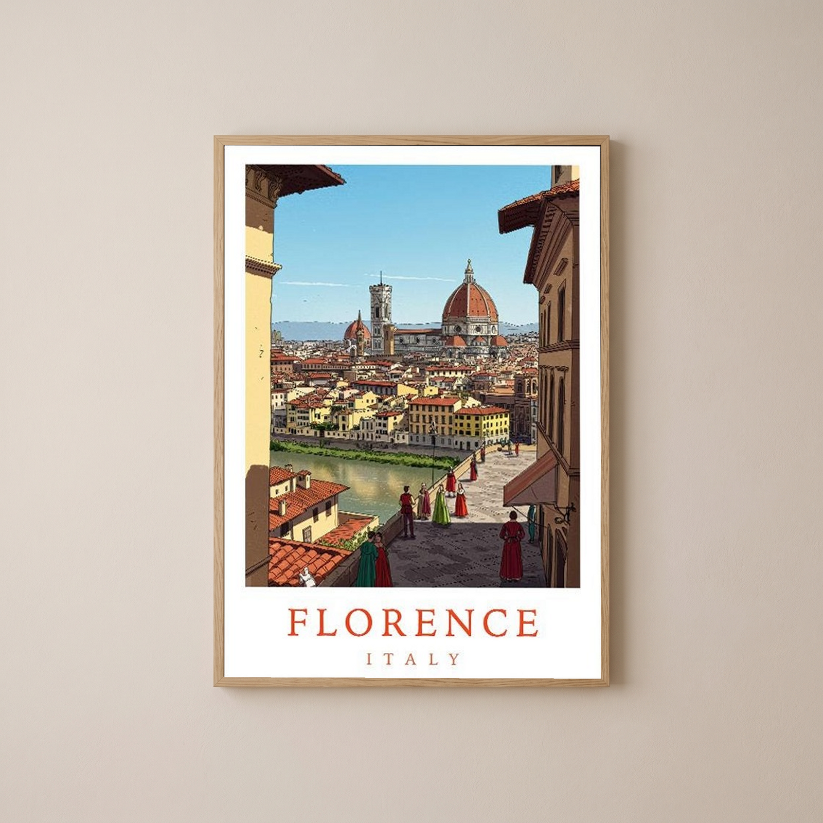 Florence Italy Travel Poster — Duomo Cathedral Renaissance Street Print