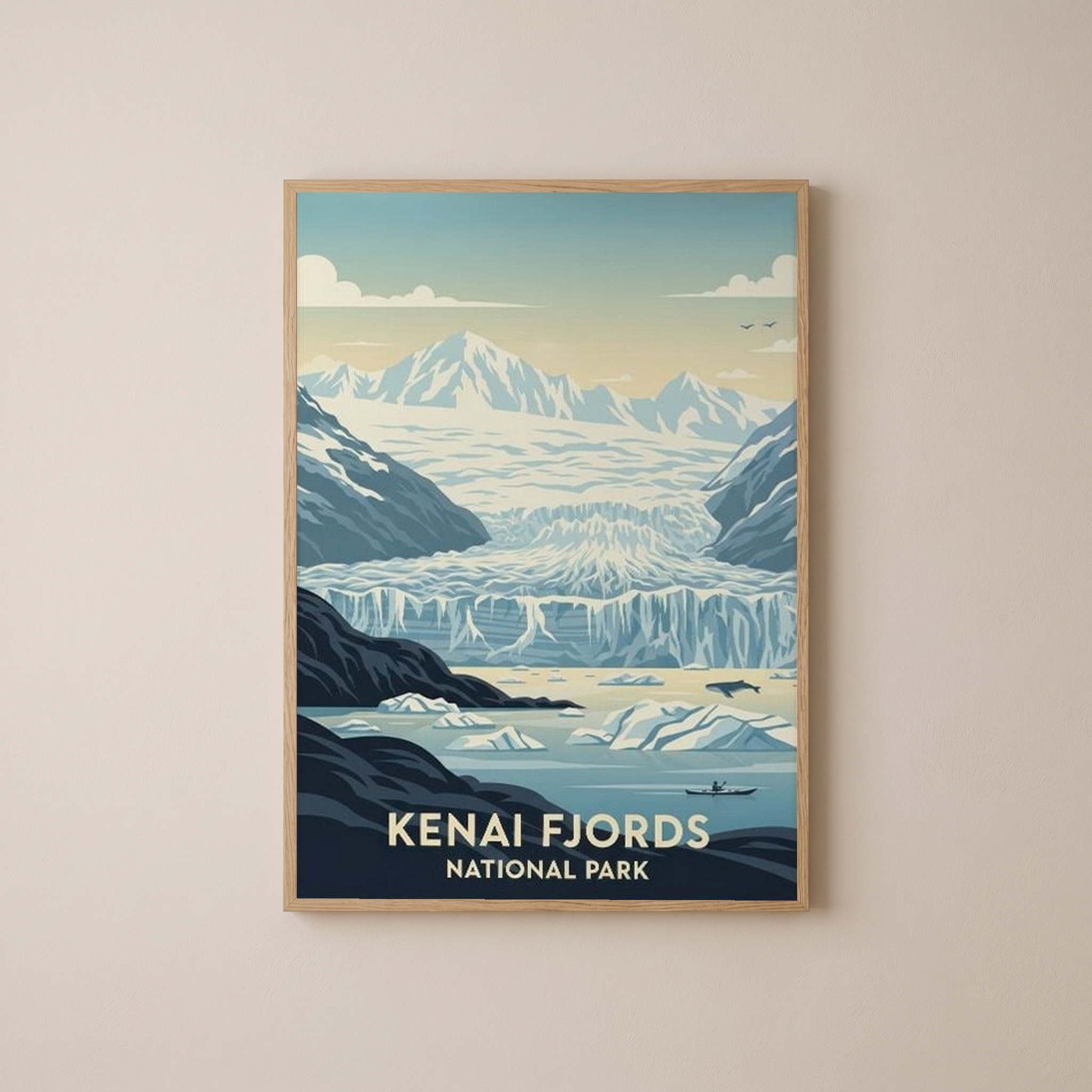 Kenai Fjords National Park Poster — Vintage Alaska Glacier Whale Kayak Print