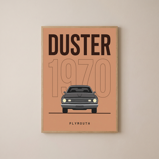 Plymouth Duster 1970 Minimalist Poster — Terracotta Muscle Car Line Art