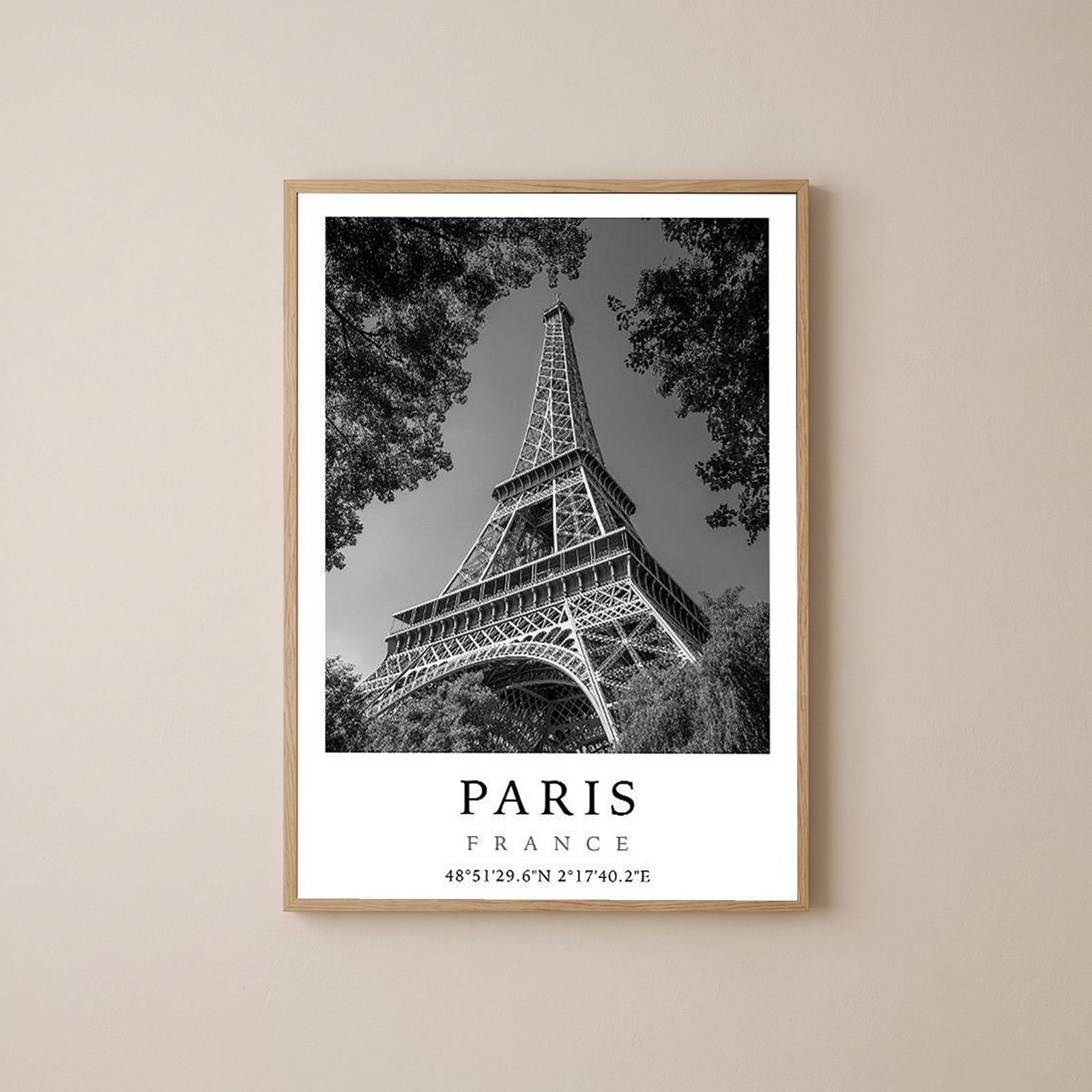 Paris Eiffel Tower Poster — Black and White France Coordinates Print