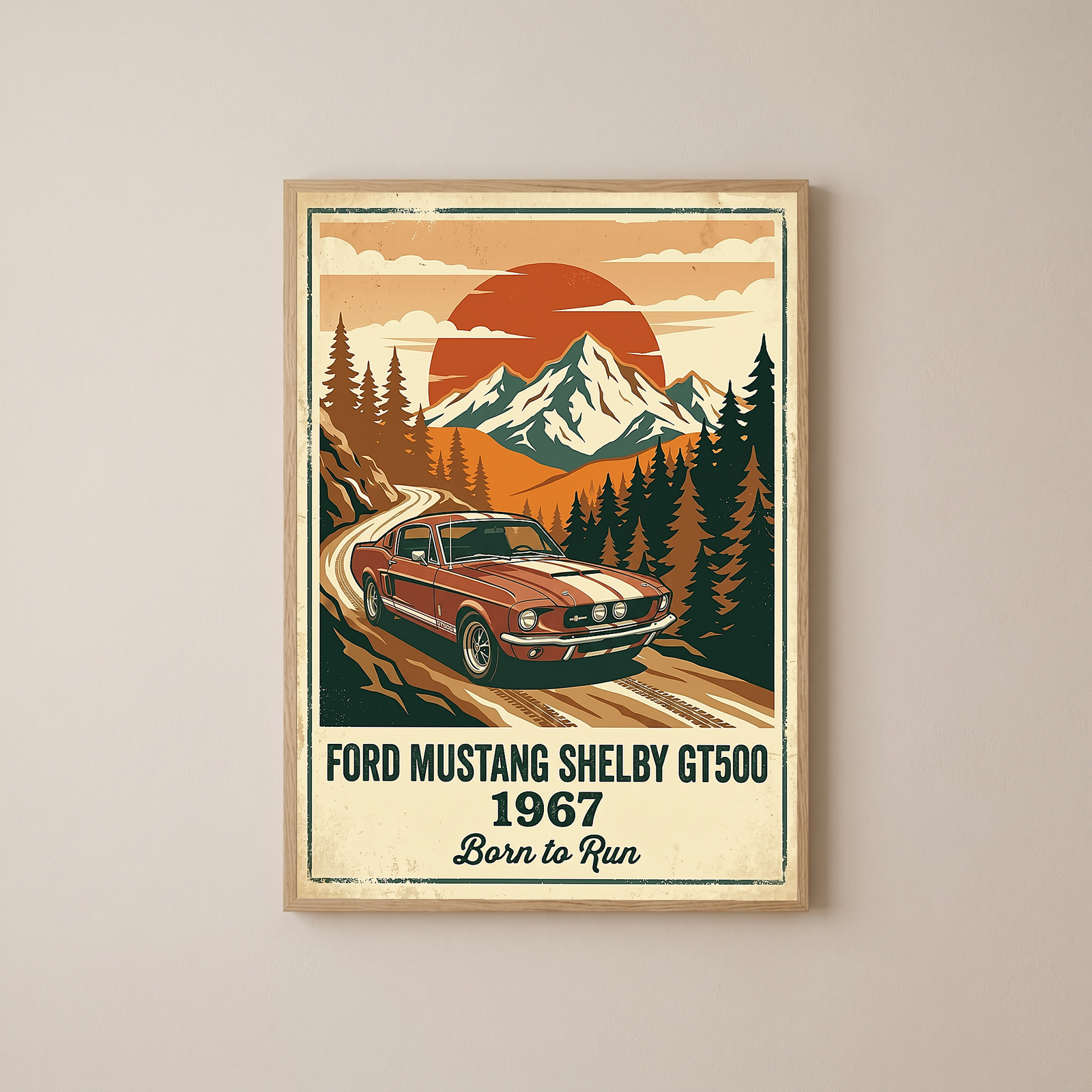 Ford Mustang Shelby GT500 1967 Poster — Vintage Muscle Car Mountain Pine Print