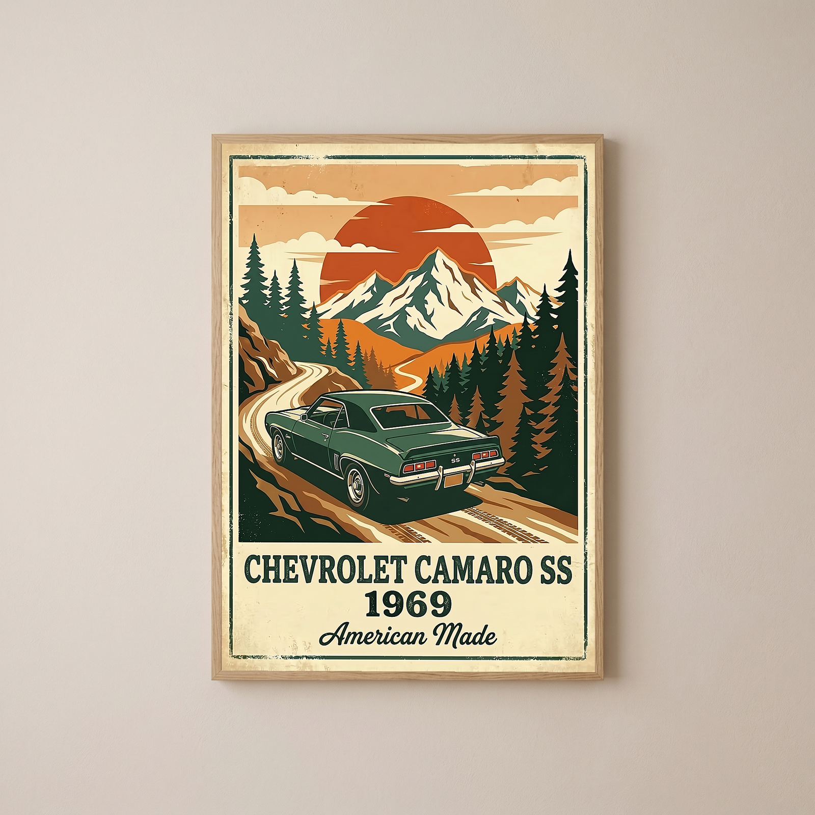 Chevrolet Camaro SS 1969 V2 Poster — Vintage Muscle Car Mountain Pine Print