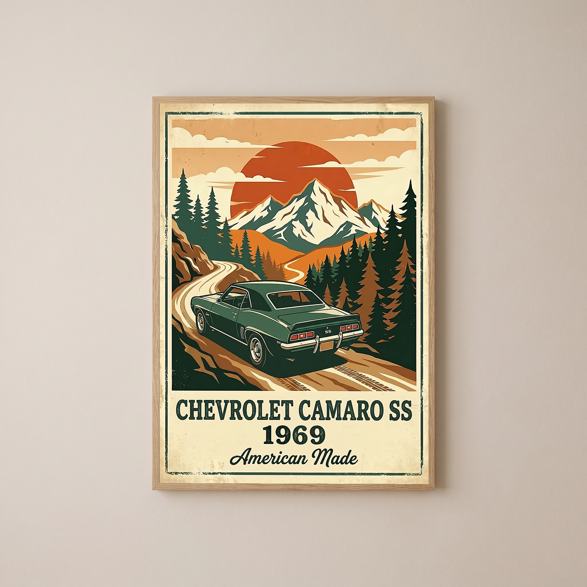 Chevrolet Camaro SS 1969 V2 Poster — Vintage Muscle Car Mountain Pine Print