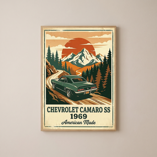 Chevrolet Camaro SS 1969 V2 Poster — Vintage Muscle Car Mountain Pine Print