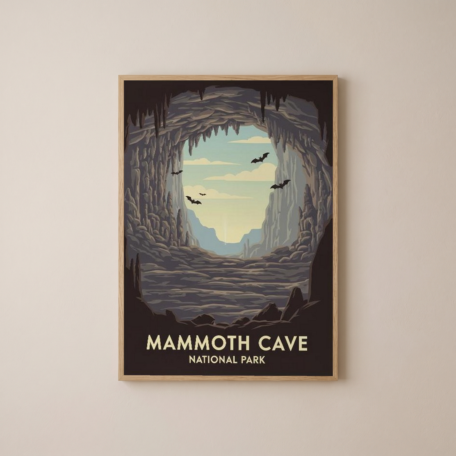 Mammoth Cave National Park Poster — Vintage Kentucky Cave Bat Print