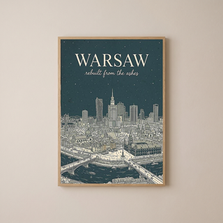 Warsaw Line Art Print — Slate Old Town Palace of Culture Skyline Wall Art