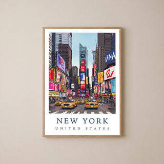 New York City Travel Poster — Times Square Yellow Cabs Iconic Print