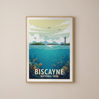 Biscayne National Park Poster — Vintage Florida Coral Reef Lighthouse Print