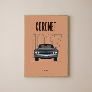 Dodge Coronet 1967 Minimalist Poster — Peach Muscle Car Line Art