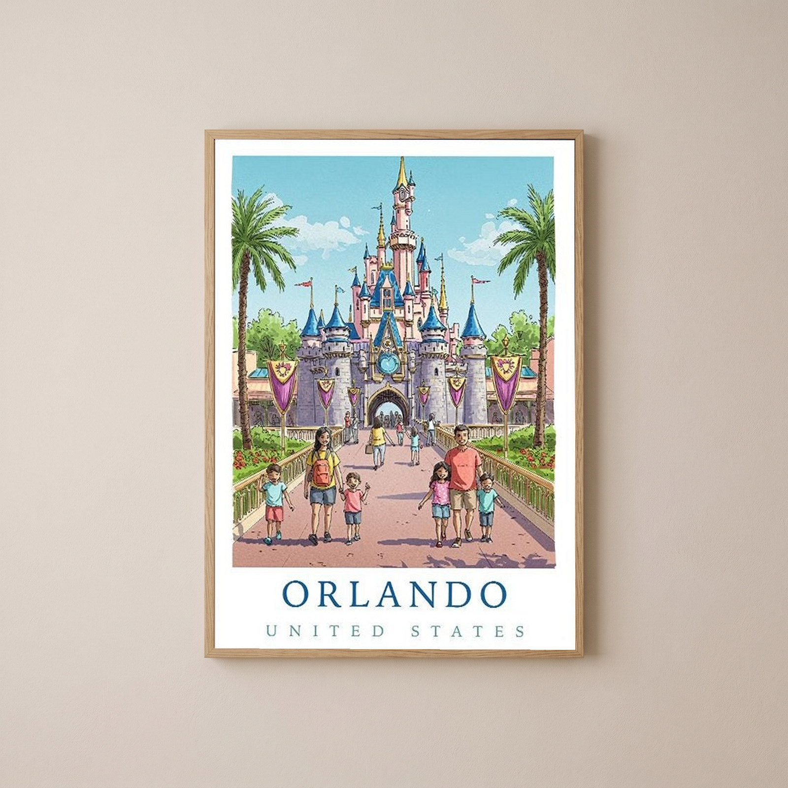 Orlando Florida Travel Poster — Fairy Tale Castle Theme Park Family Print