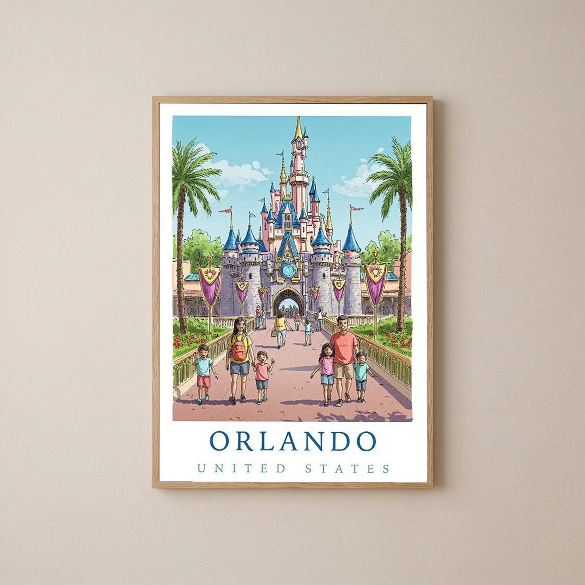 Orlando Florida Travel Poster — Fairy Tale Castle Theme Park Family Print
