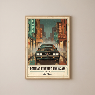 Pontiac Firebird Trans Am 1977 Poster — Vintage Muscle Bandit Rainy Noir Street Print