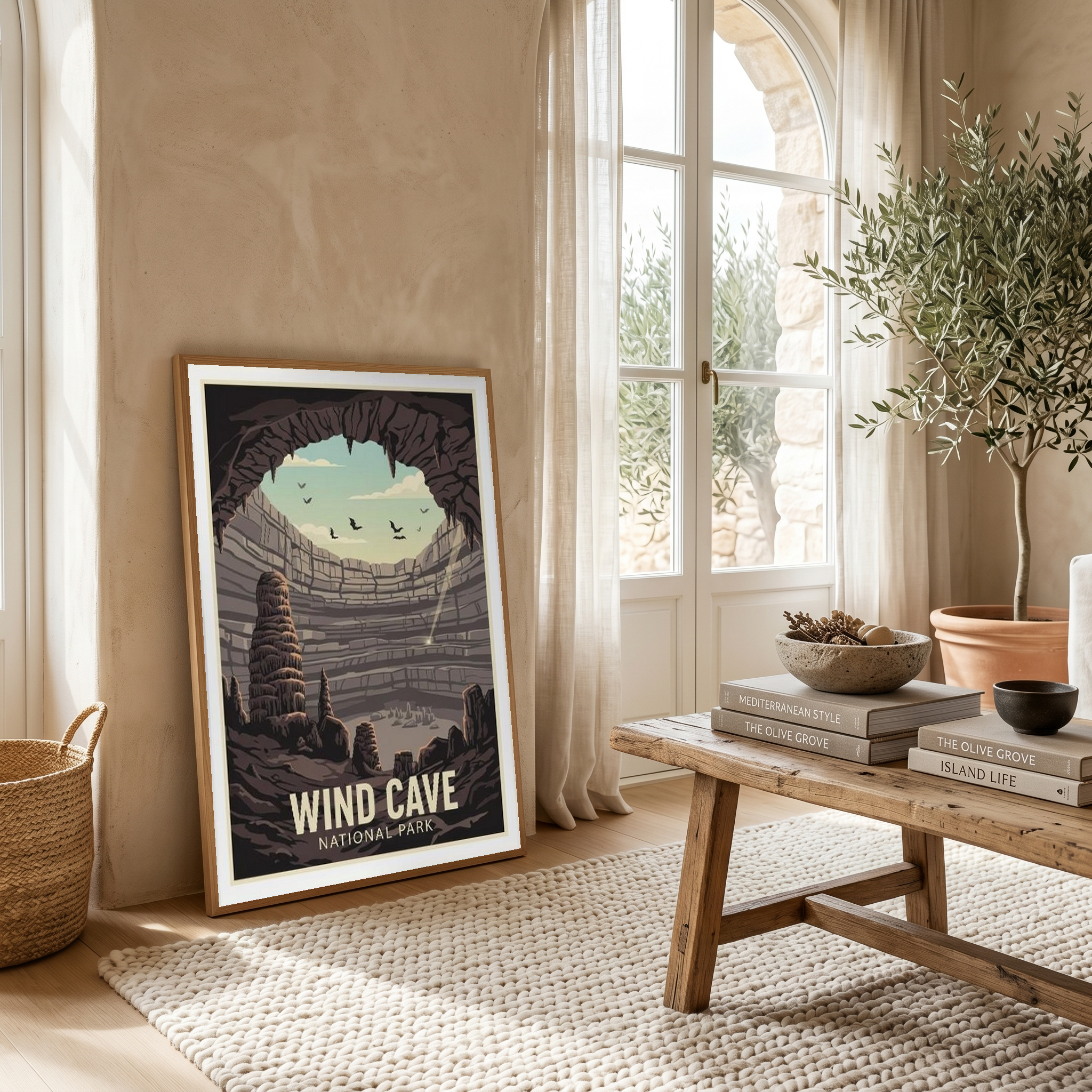 Wind Cave National Park Poster — Vintage South Dakota Cave Bat Print