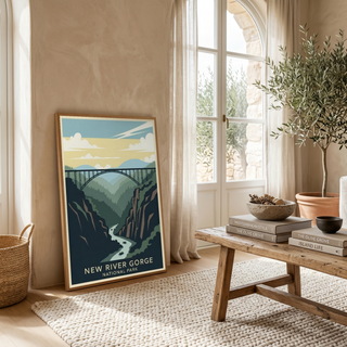 New River Gorge National Park Poster — Vintage West Virginia Bridge Whitewater Print