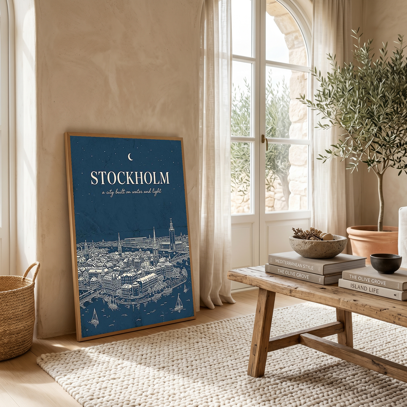 Stockholm Line Art Print — Navy Gamla Stan Old Town Skyline Wall Art