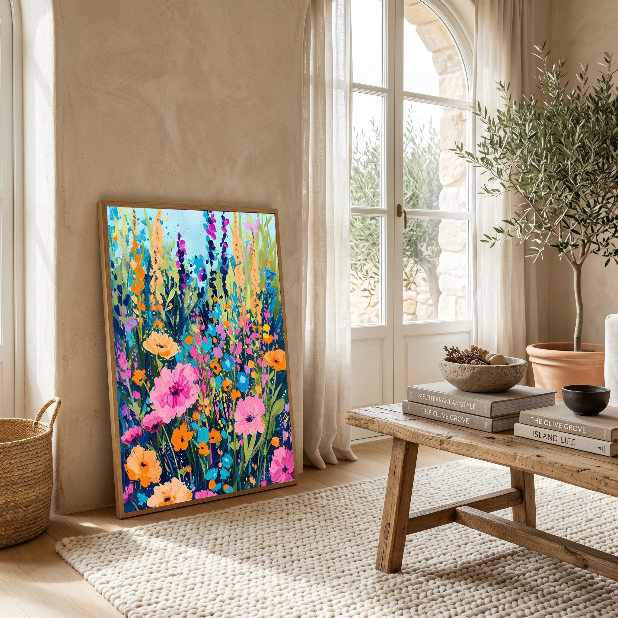 Abstract Flower Field Print — Vibrant Botanical Painterly Wall Art