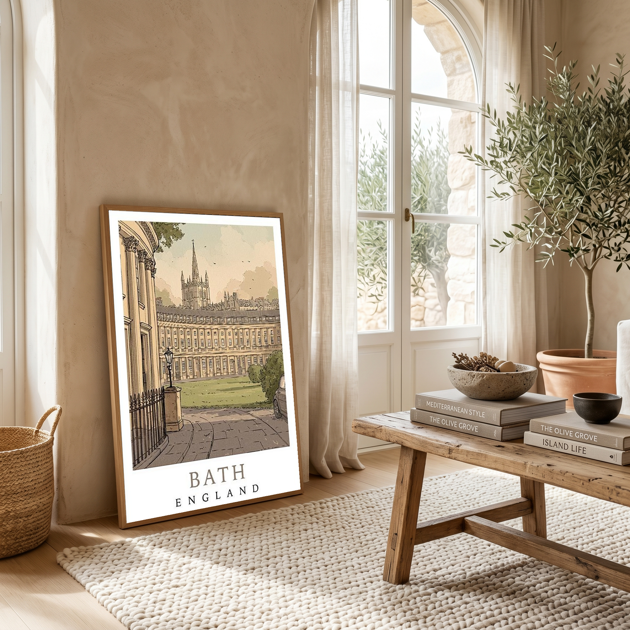 Bath England Travel Poster — Royal Crescent Abbey Georgian Print