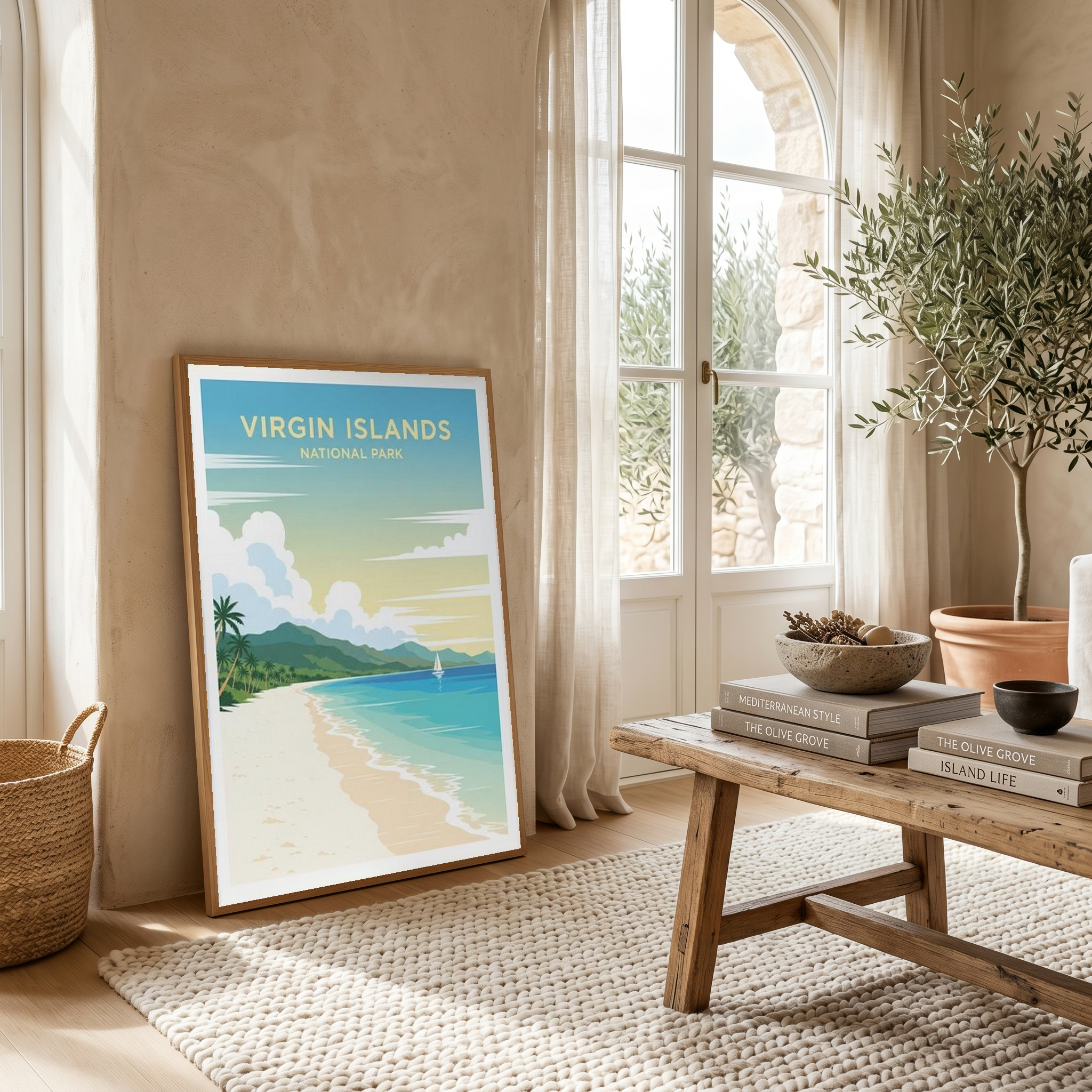 Virgin Islands National Park Poster — Vintage St. John Caribbean Beach Sailboat Print