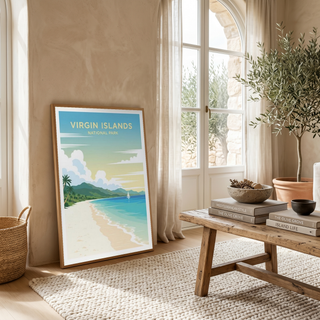 Virgin Islands National Park Poster — Vintage St. John Caribbean Beach Sailboat Print