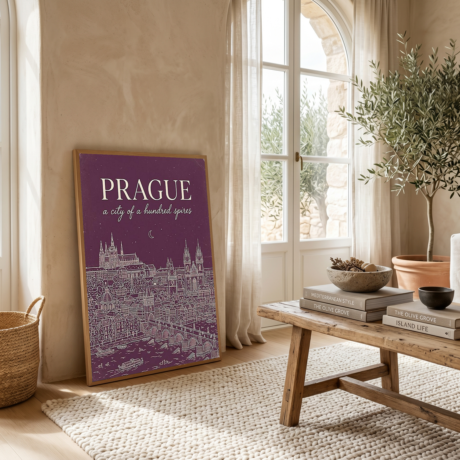 Prague Line Art Print — Plum Castle Charles Bridge Skyline Wall Art