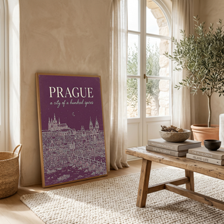 Prague Line Art Print — Plum Castle Charles Bridge Skyline Wall Art