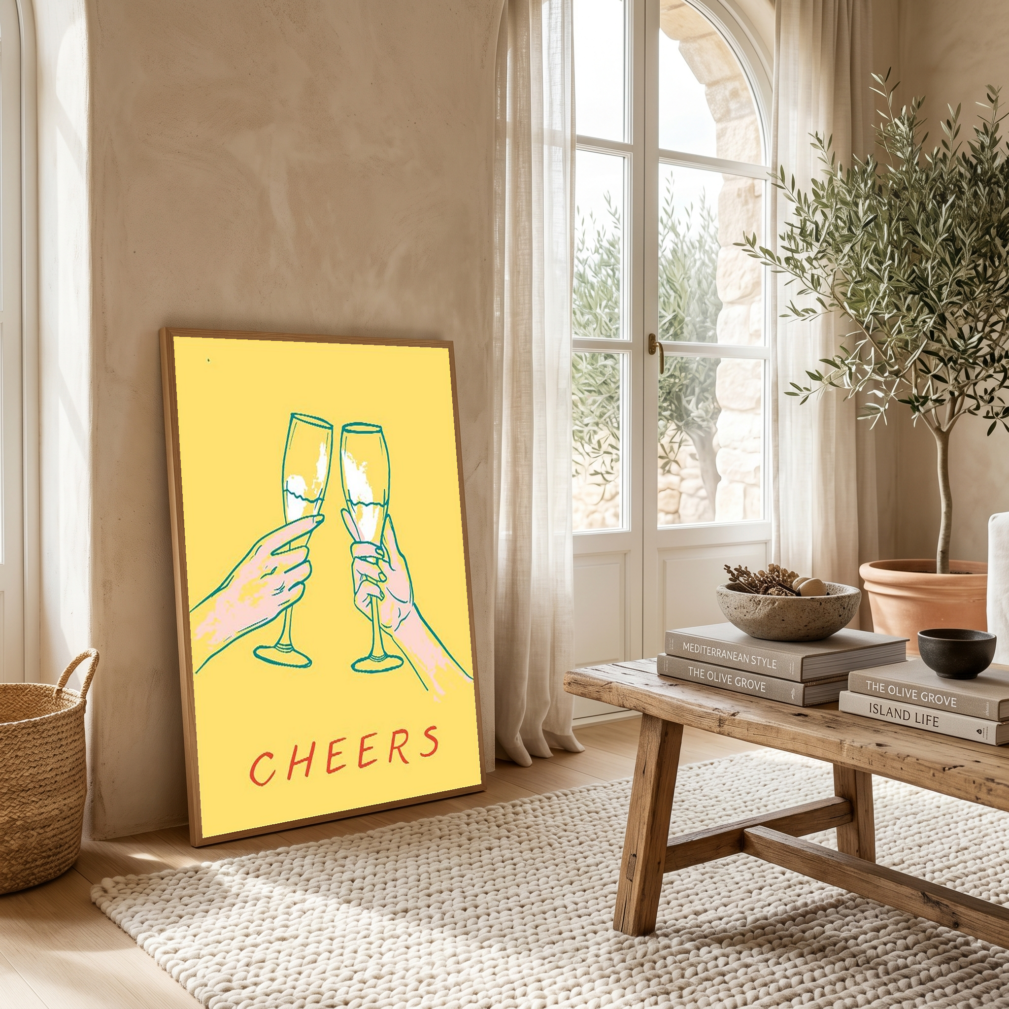 Cheers Champagne Toast Poster - Retro Cocktail Bar Cart Wall Art Print
