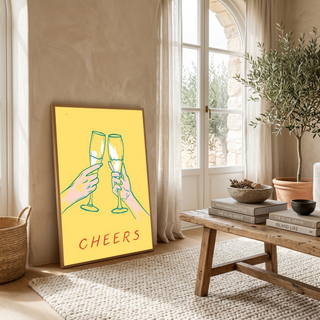 Cheers Champagne Toast Poster - Retro Cocktail Bar Cart Wall Art Print