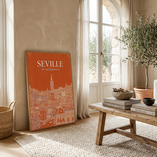 Seville Line Art Print — Terracotta Giralda Tower Plaza de España Wall Art