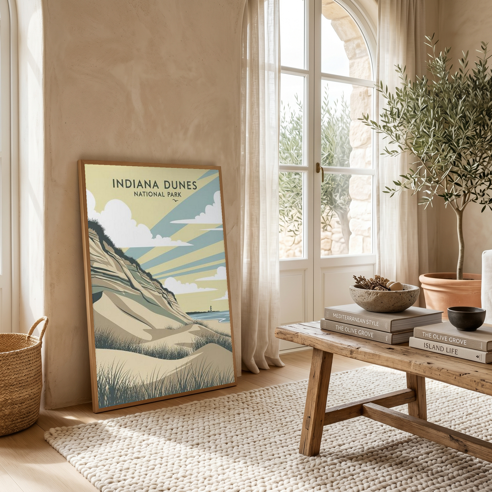 Indiana Dunes National Park Poster — Vintage Lake Michigan Lighthouse Print