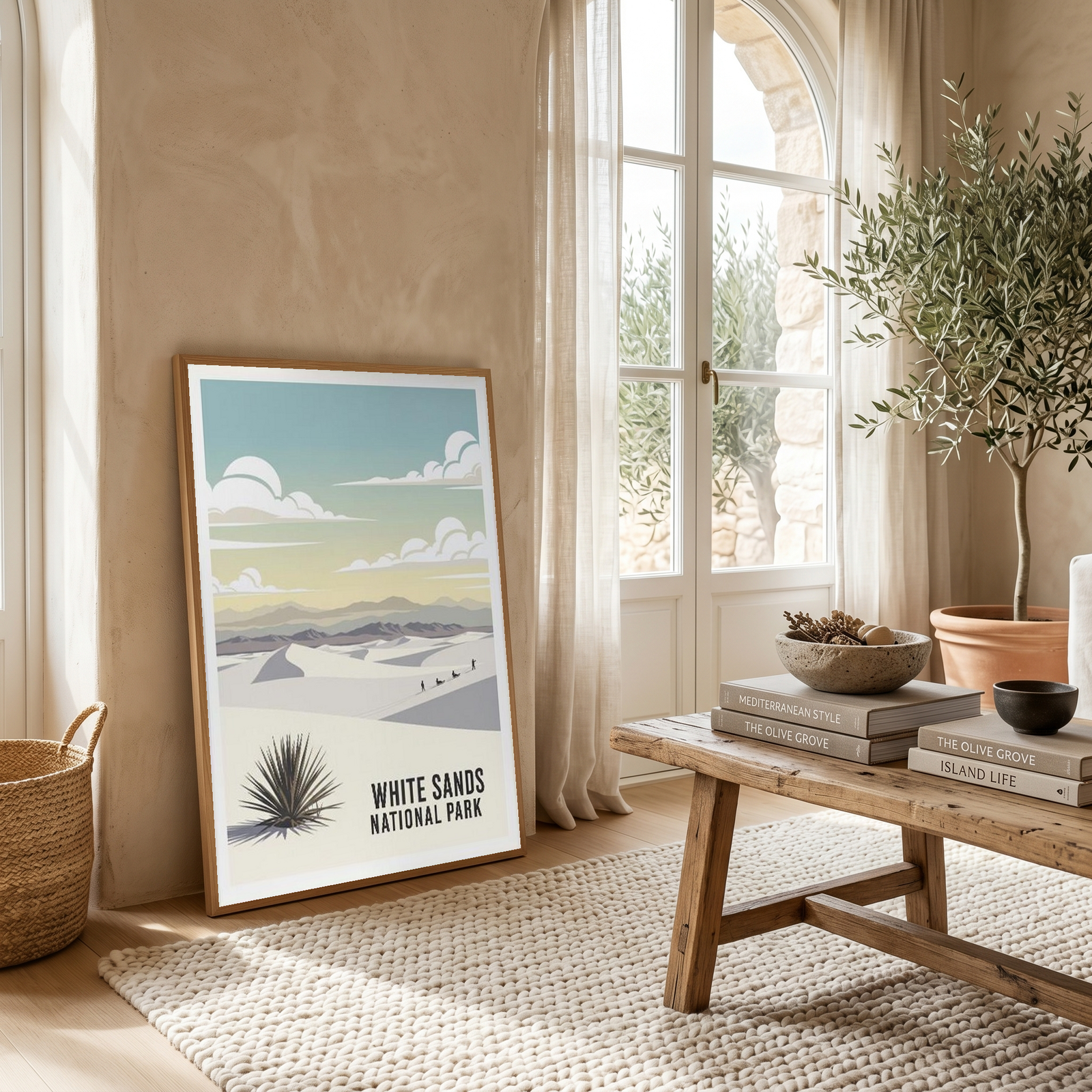 White Sands National Park Poster — Vintage New Mexico Gypsum Dunes Sledding Print