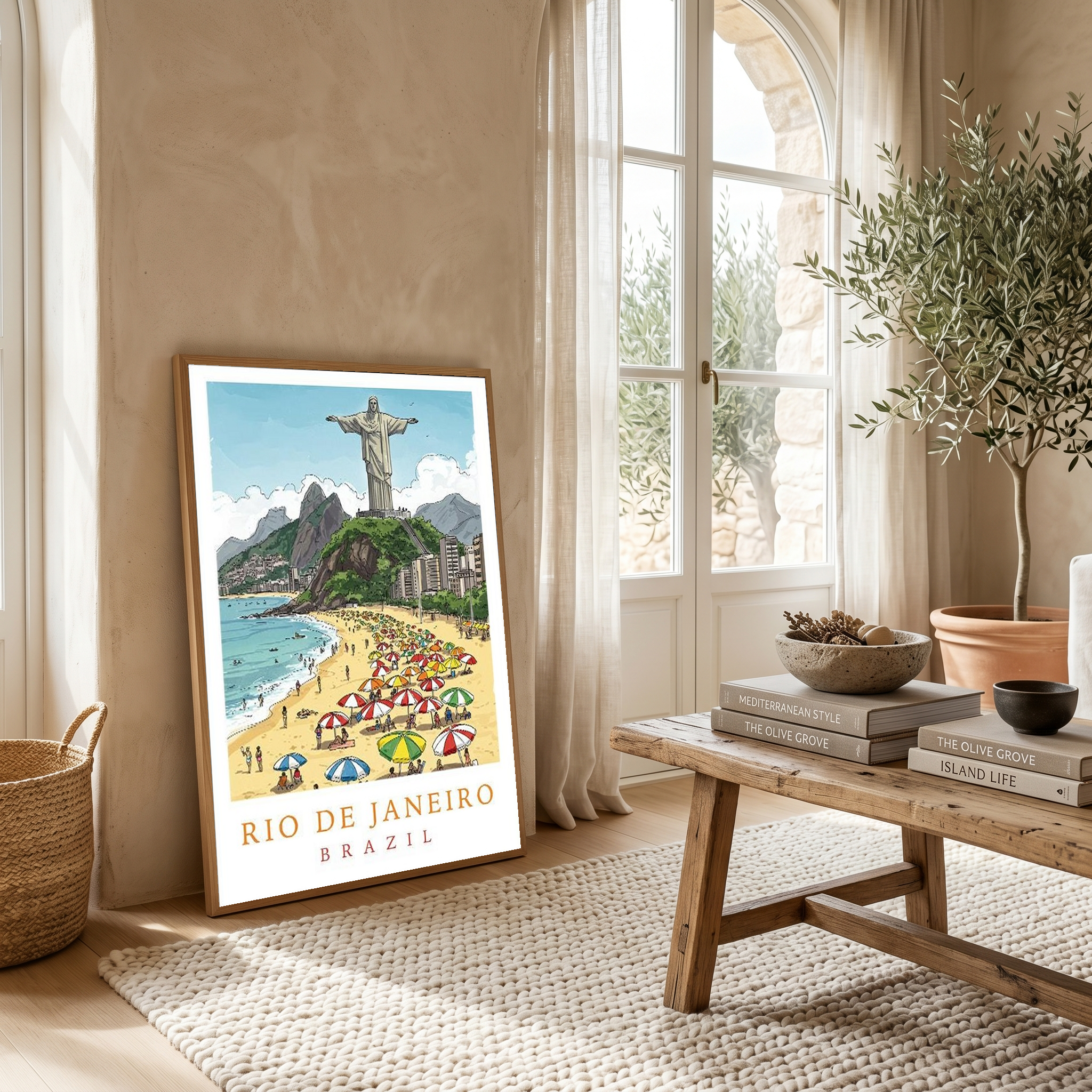 Rio de Janeiro Brazil Travel Poster — Christ Redeemer Copacabana Print