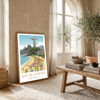 Rio de Janeiro Brazil Travel Poster — Christ Redeemer Copacabana Print