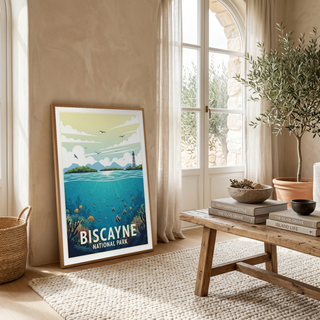 Biscayne National Park Poster — Vintage Florida Coral Reef Lighthouse Print