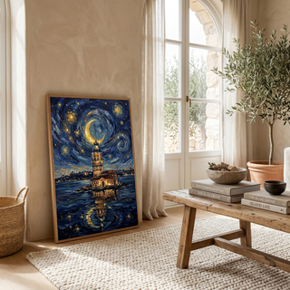 Maiden Tower Istanbul Crescent Moon Print — Van Gogh-Style Bosphorus Wall Art